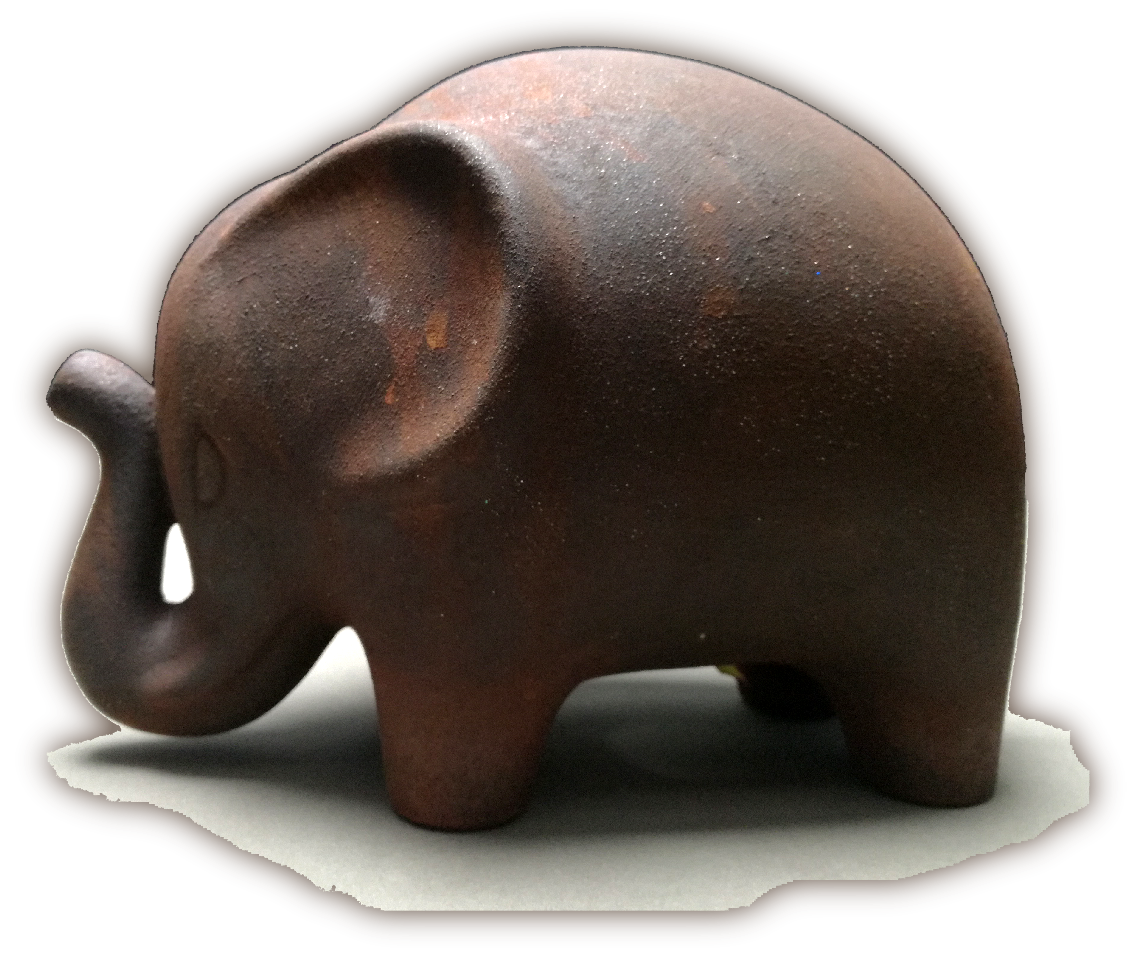 Elefante Salvadanaio in ceramica decorata Ferro effetto ossidato